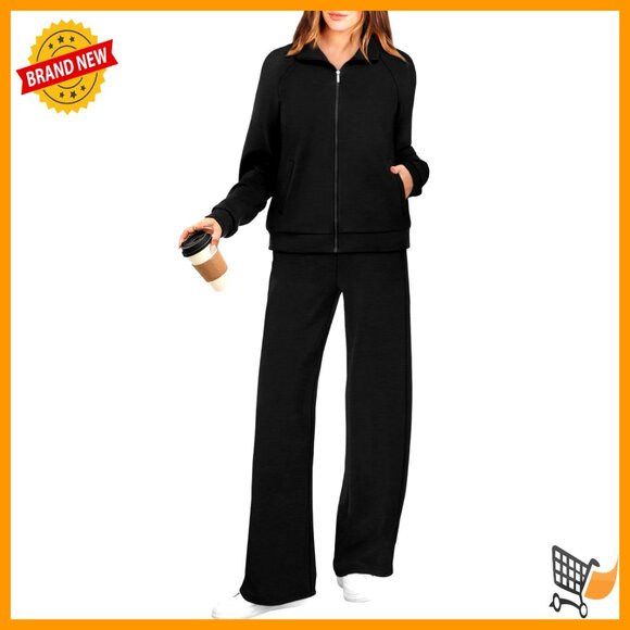 Women's Full Zip Lounge Set Wide Leg Sweatpants Soft Stretch Tracksuit